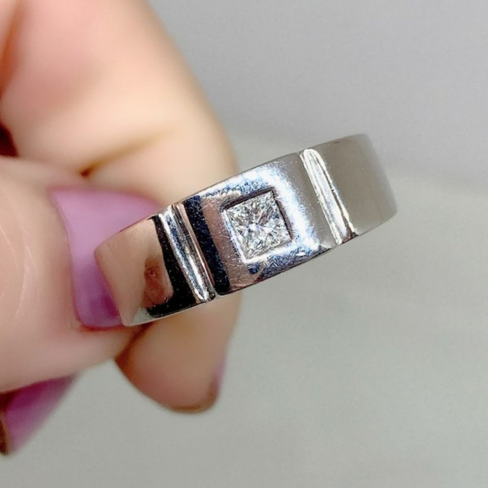 Men's 14k White gold .25 Carat Princess Cut Diamond Ring, Polished , Size 9.5